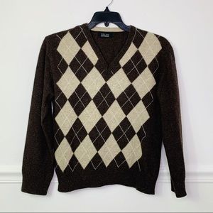 Zara Man Sweater V Neck Argyle Wool Blend Comfort Layering Medium